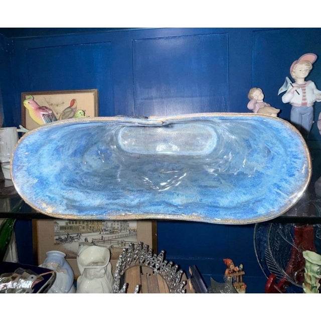 Handmade Tan and Blue Pottery Vase For Sale - Image 4 of 6