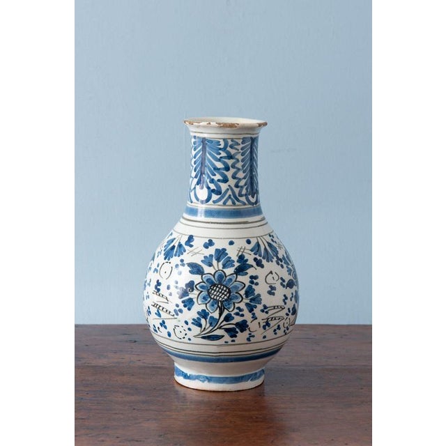 Blue and White Floral Vases from Rouen Faience, 18th Century, Set of 2 For Sale - Image 5 of 14