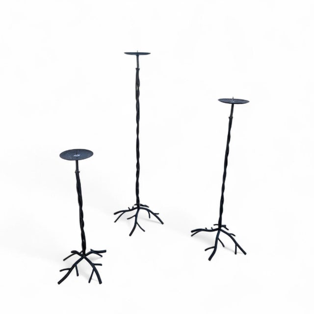 Diego Giacometti Giocometti Style Tree Branch Floor Pillar Candle Holders-Set of 3 For Sale - Image 4 of 16