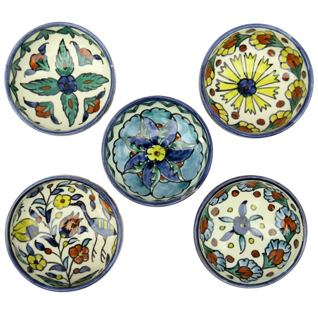 Charming set of 5 vintage hand-painted ceramic bowls. Our research suggests while they are possibly of Armenian origin,...
