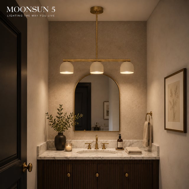 Modern Linear Chandelier 3 Light, Matte Off White Dome Pendant Light Brass Dining Room Fixture, Kitchen Island Lighting, Minimalist Light For Sale - Image 10 of 16