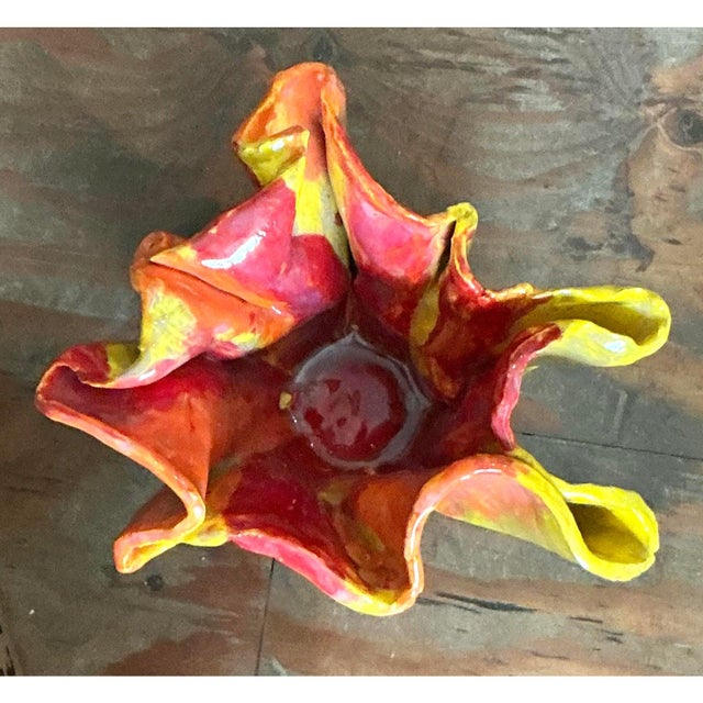 Ceramic Vintage Boho Ruffle Stripe Studio Pottery Bowl For Sale - Image 7 of 7