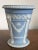 Antique Edwardian Wedgwood light blue neoclassical monoxide jasperware vase. Decorated with lion head ring handles,...