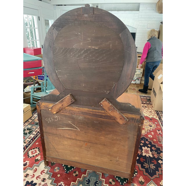 Art Deco Waterfall Vanity - 3 Drawer Dresser - Walnut Inlays - Original Etched Mirror, c.1935 For Sale - Image 9 of 9