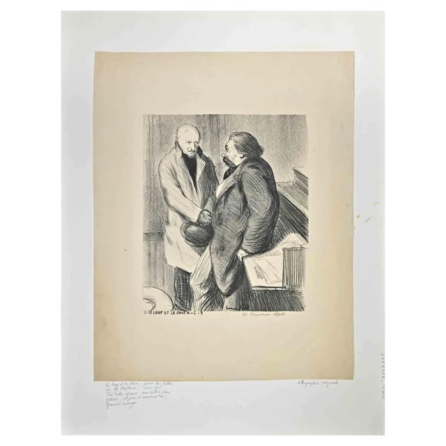 Hermann Paul, Le Loup et Le Chien, Lithograph, Early 20th Century For Sale