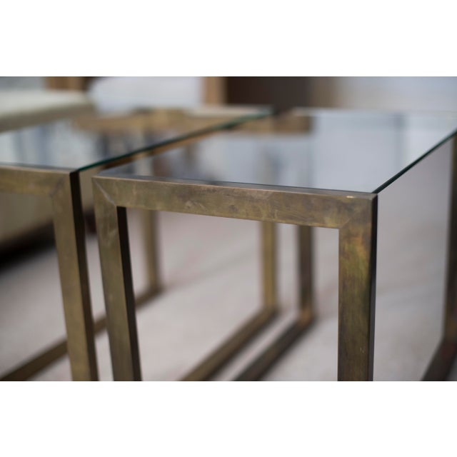 Pair of Brass and Glass 1950s Style Side Tables For Sale - Image 4 of 9
