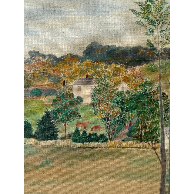 Paint Folk Art Farm Signed Oil Painting, Circa 1968 For Sale - Image 7 of 11