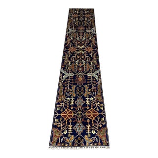 Blue Afghan Sultani Natural Dye Wool Runner Rug, Persian Bijar Design, 2′9″ × 13′2″ For Sale