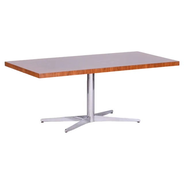 Mid-Century Walnut Coffee Table with Chrome-Plated Steel Base, Former Czechoslovakia, 1960s For Sale
