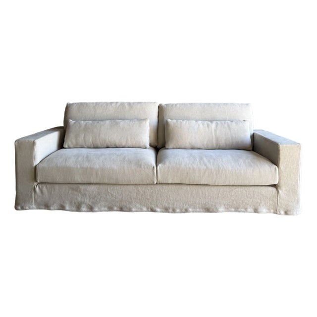 100% Hemp Slip Covered Sofa With Down Cushions For Sale
