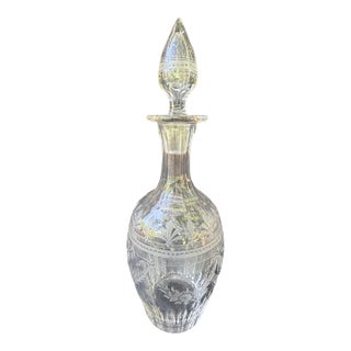 Antique Etched Cut Crystal Decanter For Sale