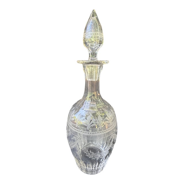 Antique Etched Cut Crystal Decanter For Sale