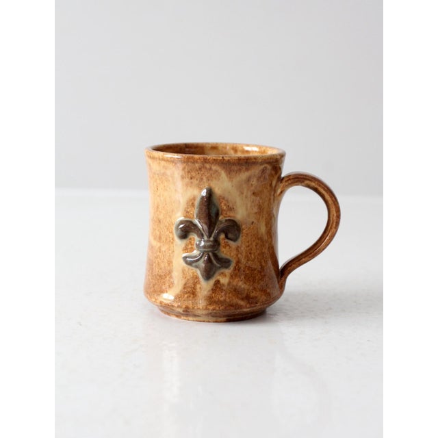 Ceramic Vintage Organic Modern Studio Pottery Mug With Fleur-Di-Lis For Sale - Image 7 of 11
