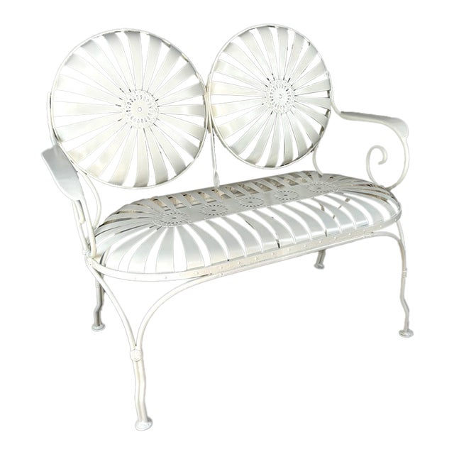 Early French Sunburst Wrought‑Iron Garden Bench, Attributed to François Carré For Sale