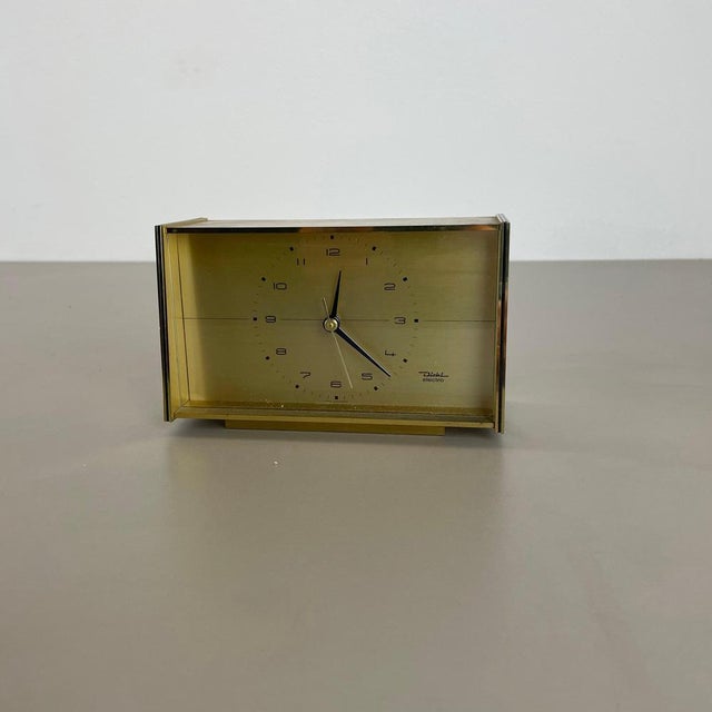 Hollywood Regency Vintage Hollywood Regency Brass Table Clock from Diehl Electro, Germany, 1960s For Sale - Image 3 of 18