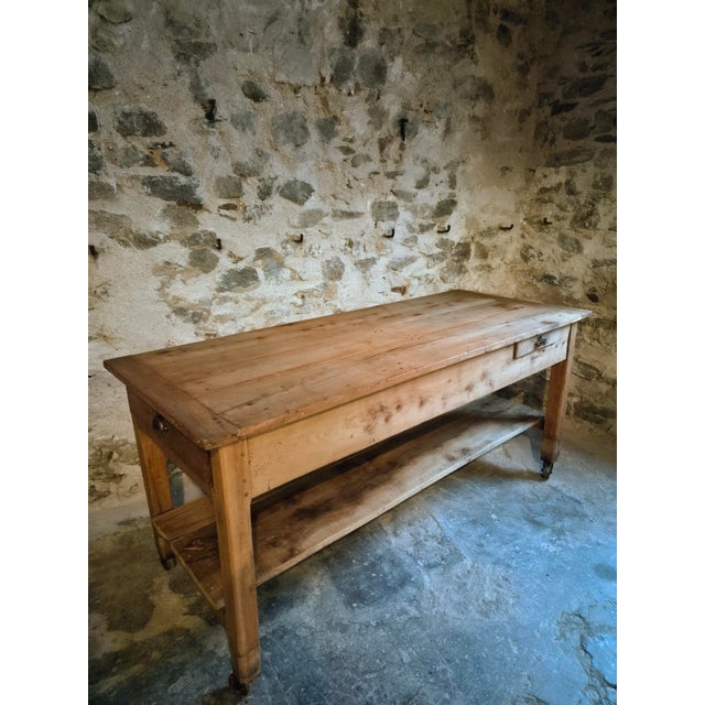 Antique Cherry Wood Kitchen Island Work Table with Drawers, 1890s For Sale - Image 9 of 18