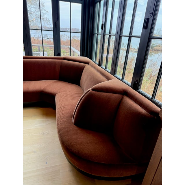 Wood Custom Mohair Velvet Banquette Sectional For Sale - Image 7 of 16