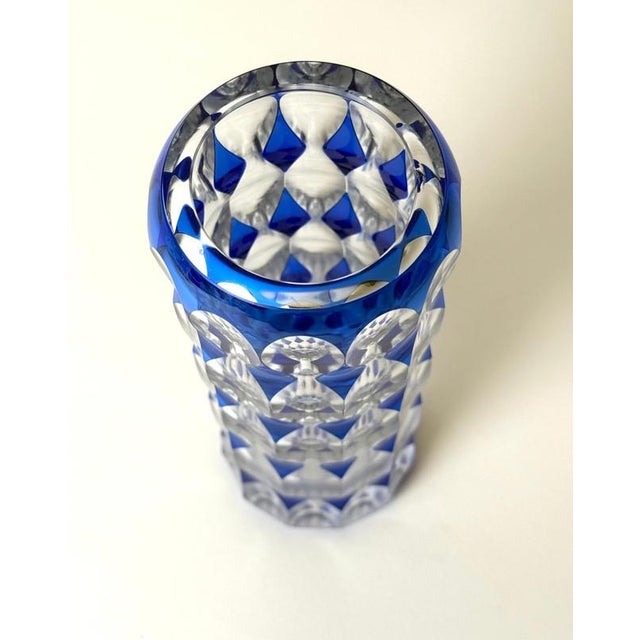 Art Deco Blue Overlay Cut Crystal Vase by Carl Meltzer for Haida, 1915 For Sale - Image 17 of 18