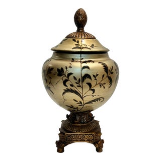 Vintage Regency Hand Painted and Gilt Footed Urn Trinket Box For Sale