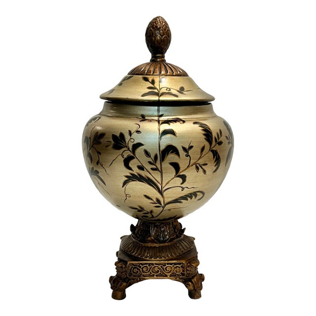 Vintage Regency Hand Painted and Gilt Footed Urn Trinket Box For Sale