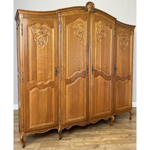 Vintage French Louis XVI Style Oak Four-Door Armoire For Sale - Image 11 of 11