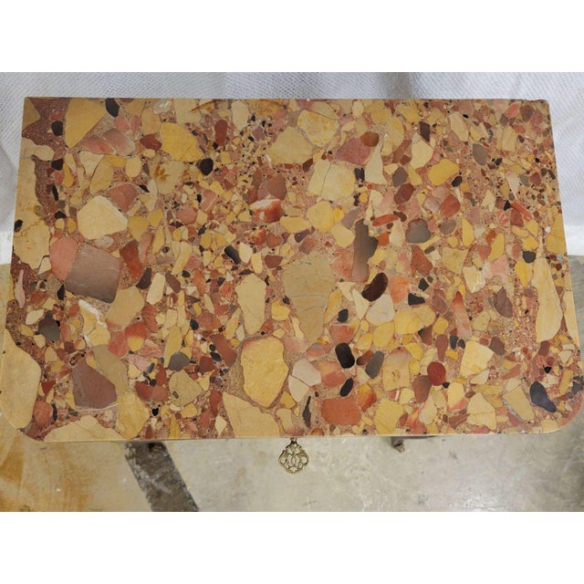 Antique French Louis XV Style Marquetry Side Table Commode Marble Top For Sale - Image 11 of 12