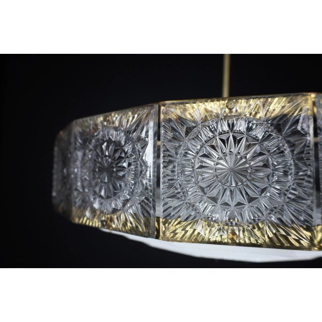 Metal Mid-Century Modern Patinated Brass and Bohemian Glass Chandelier, 1970s For Sale - Image 7 of 10