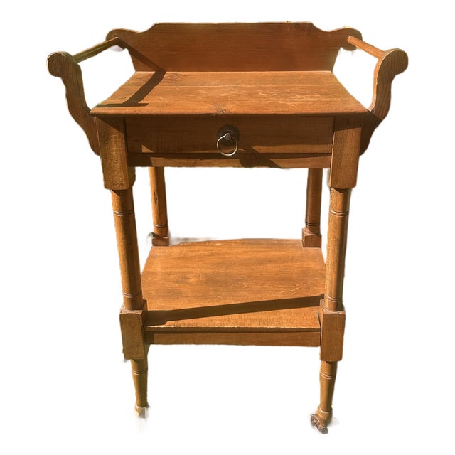 Antique 19th Century Wooden Washstand With Scrolled Gallery, Drawer and Lower Shelf For Sale