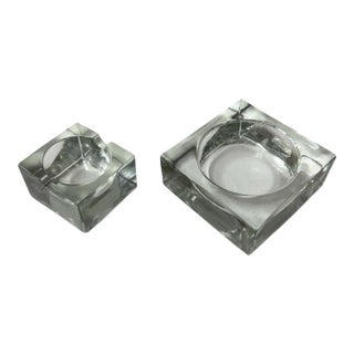 American Midcentury Block Glass Catchall Trays- A Pair For Sale