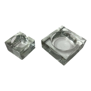 American Midcentury Block Glass Catchall Trays- A Pair