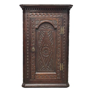 Antique English Oak Corner Cabinet For Sale