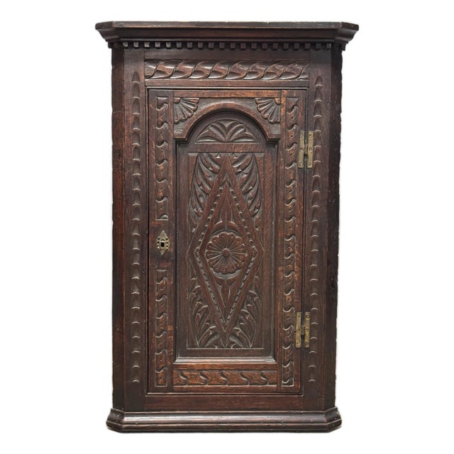 Antique English Oak Corner Cabinet For Sale