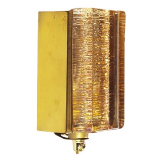 Brass & Amber Glass Glass Wall Lights by Vitrika Model Atlactic, 1970s For Sale
