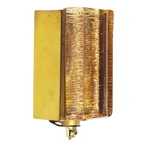 Brass & Amber Glass Glass Wall Lights by Vitrika Model Atlactic, 1970s For Sale