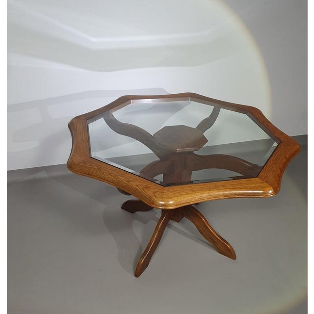 Octagonal Oak Dining Table with Inlaid Glass Top For Sale - Image 13 of 18