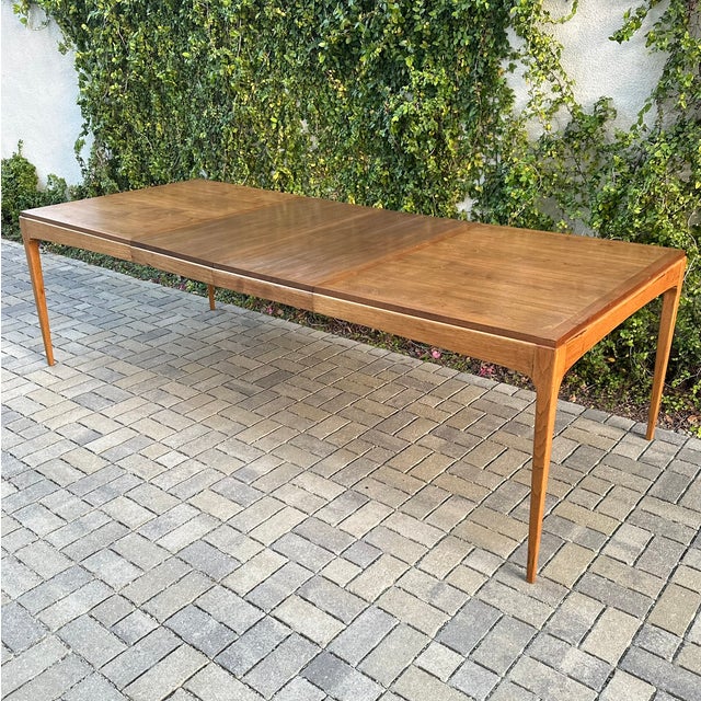 1960s Restored Mid Century Lane Rhythm Walnut Dining Table With Two Leaves For Sale - Image 11 of 13