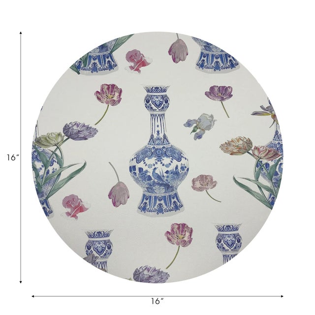 Chinoiserie Royal Delft Purissima Vegan Leather Round Pebble Placemat, Set of 8 For Sale - Image 3 of 5