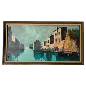 Large Vintage Marcello Classic Grand Canal Venice Landscape Oil Painting, Framed