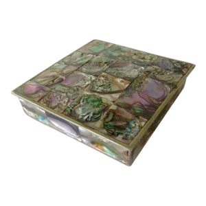 Vintage C.1960's Mexican Signed Taxco, Hand-Crafted Silver Plate Trim & Abalone Emblazoned Lidded Keepsake Box