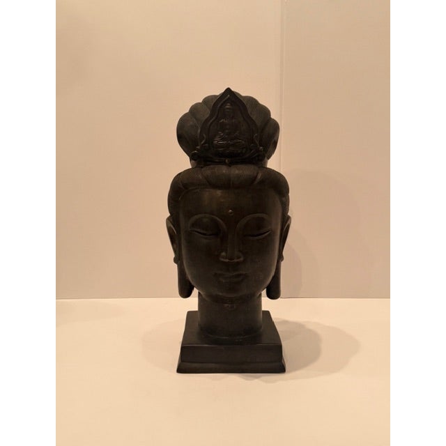 Metal Large 19th Century Bronze Buddha Head For Sale - Image 7 of 10
