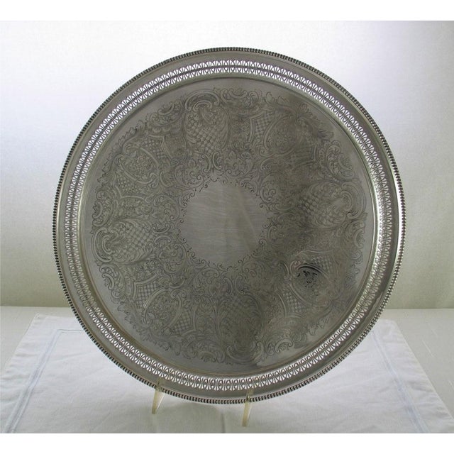 1970s New Silver Salver Round Embossed, Pierced Border For Sale In New York - Image 6 of 10