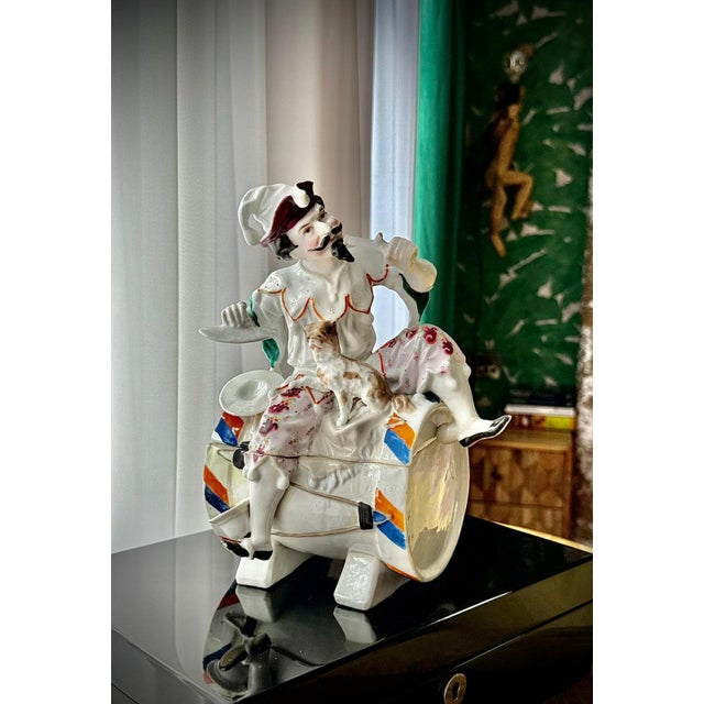 A large and sculptural antique figural tobacco jar by the esteemed German porcelain manufacturer Conta & Boehme. Modelled...