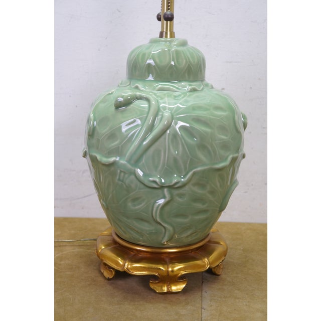 Vintage Marbro Celadon Green Porcelain Lotus Flower Ginger Jar Lamp 30" For Sale - Image 11 of 16