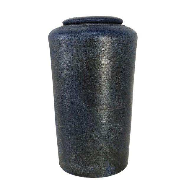 Contemporary Studio Art Pottery Vase Matte Cobalt Blue Stoneware Organic Modern 9.75" For Sale - Image 3 of 11