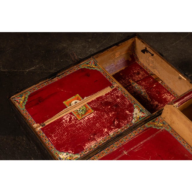 Wood 19th Century Immigrant Steamer Trunk With Decorated Interior Partitions For Sale - Image 7 of 11