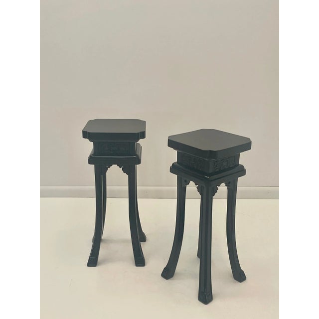 Carved Ebonized Maison Jansen Style Side Tables -A Pair For Sale - Image 9 of 13