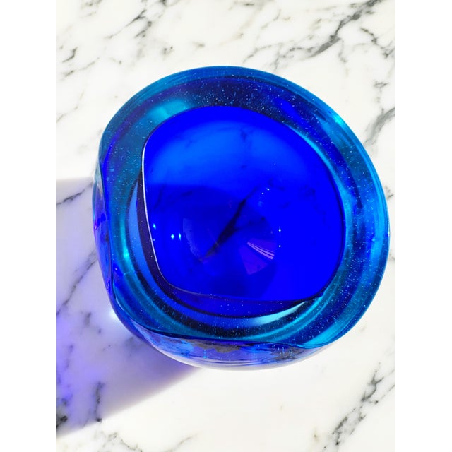 A heavy, thick-walled beautifully fluid Murano glass bowl or catch-all from the 1960s, two toned in aquamarine, turquoise...