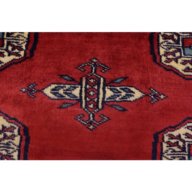 1990s Tribal Bokhara Red/Blue Hand Knotted Wool Rug For Sale - Image 5 of 8