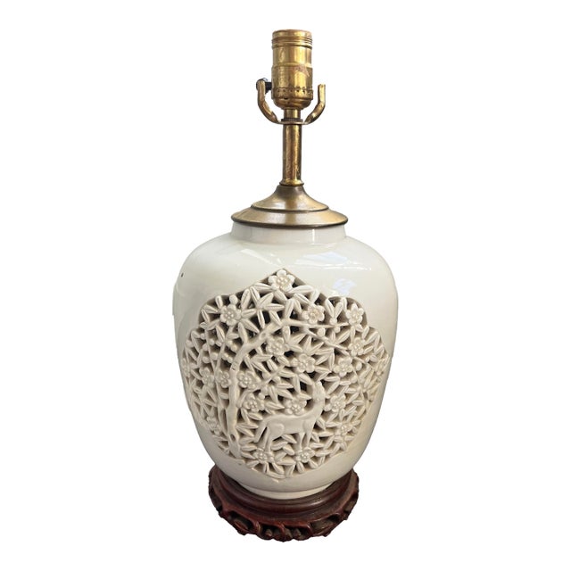 Mid-Century Blanc De Chine Reticulated Table Lamp For Sale