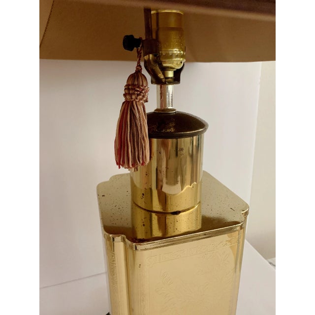 Victorian Vintage Chinoiserie Brass Tea Canister Table Lamp and Lampshade For Sale - Image 3 of 13